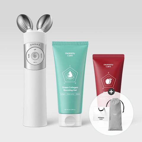 MommyCare V-Cellera Mid-Frequency Facial Massager Set (White) Includes Collagen Gel & Black Plum Cream