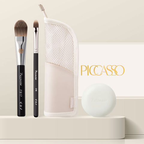 Picasso Glow Base Brush 2-Piece Set (FB17 + 258) with Mesh Standing Pouch & Mini Soap