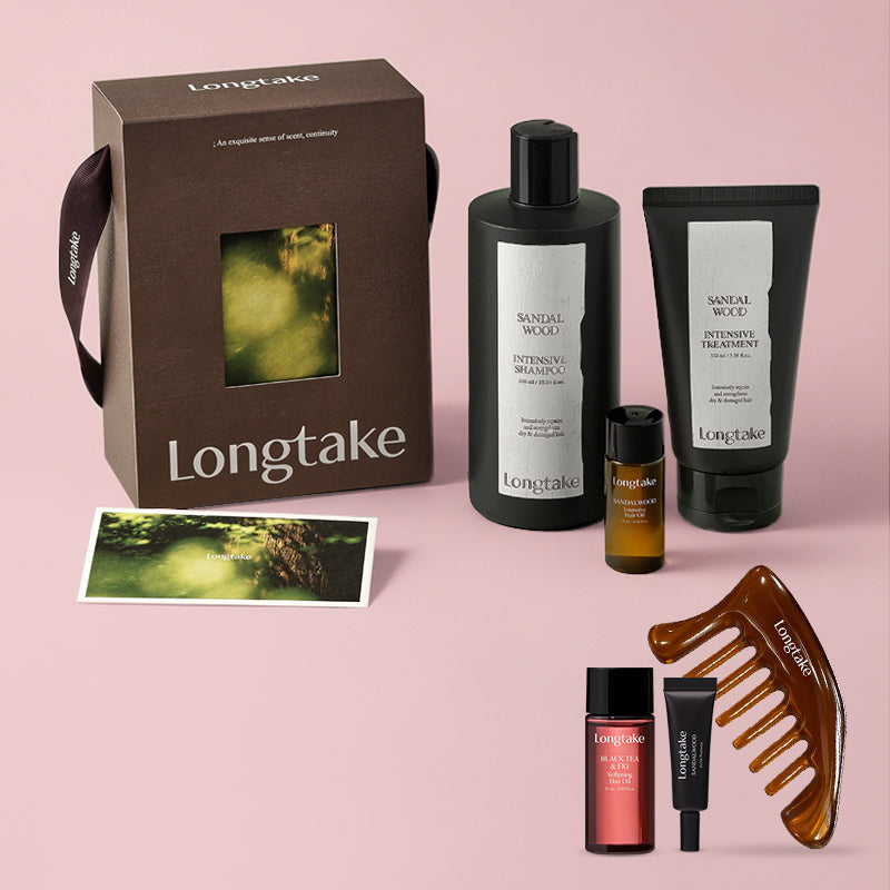 Longtake Sandalwood Hair 3-Piece Set (Shampoo 300ml + Treatment 100ml + Hair Oil 15ml)