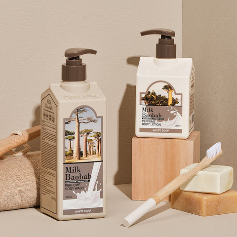 Milk Baobab Perfume Shampoo + Treatment + Body Wash (White Soap), 500ml - 3 Pack