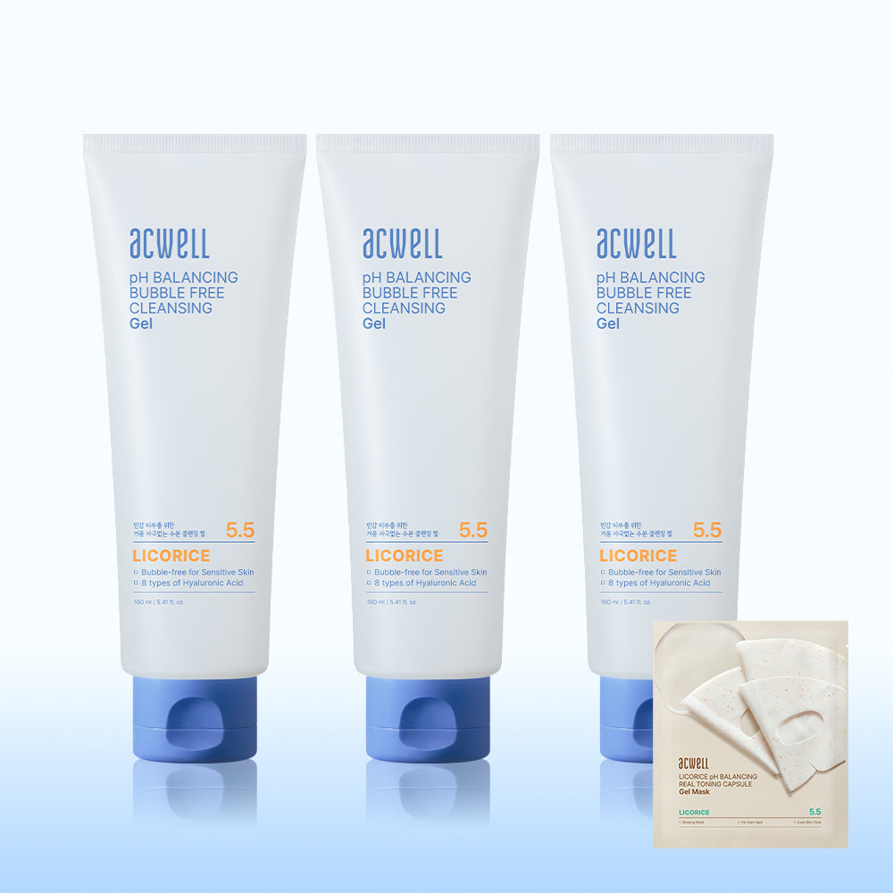 Acwell pH Balancing Bubble-Free Cleansing Gel 160ml (3 Pack)