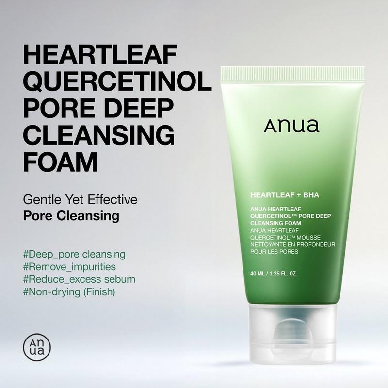 Anua Heartleaf Quercetinol Pore Deep Cleansing Foam on a gray background