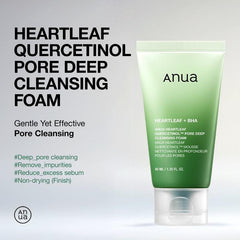 Anua Heartleaf Quercetinol Pore Deep Cleansing Foam on a gray background