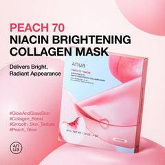 Peach 70 Niacin Brightening Collagen Mask packaging on a pink background