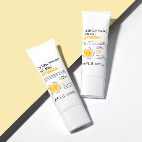 Two tubes of APLB skincare product on a light yellow and white background