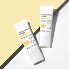 Two tubes of APLB skincare product on a light yellow and white background