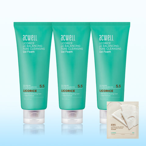 Acwell Licorice Water pH Balancing Pore Cleansing Gel Foam 160ml (3 Pack) (Gel Mask Gift Included)