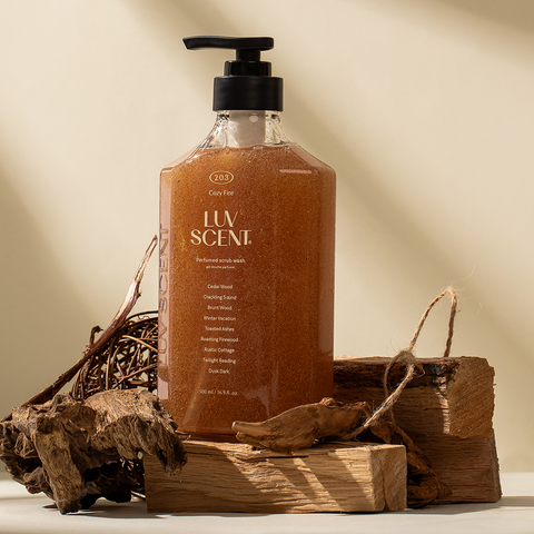Luvscent Scrub Body Wash 500ml - Cozyfire Cedarwood Scent