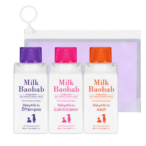 Milk Baobab Baby & Kids Travel Kit (3x70ml: Kids Shampoo + Kids Conditioner + Kids Wash)