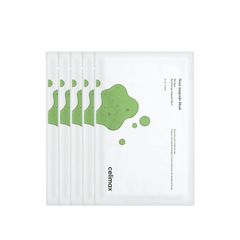 Pack of facial sheet masks with green designs on a white background, featuring the brand 'cellmox'.