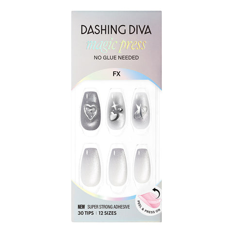Dashing Diva Magic Press Silver Wish (Coffin) Nail Tips