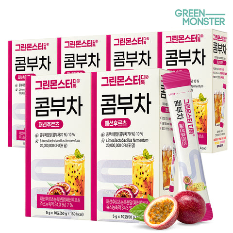 Green Monster Detox Kombucha Passionfruit 2 Billion Probiotics 6 Boxes (60 Sticks)