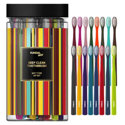 Kundal Elastic Antibacterial Dual Ultra-Fine Bristle Toothbrush, Soft (16 Pack)