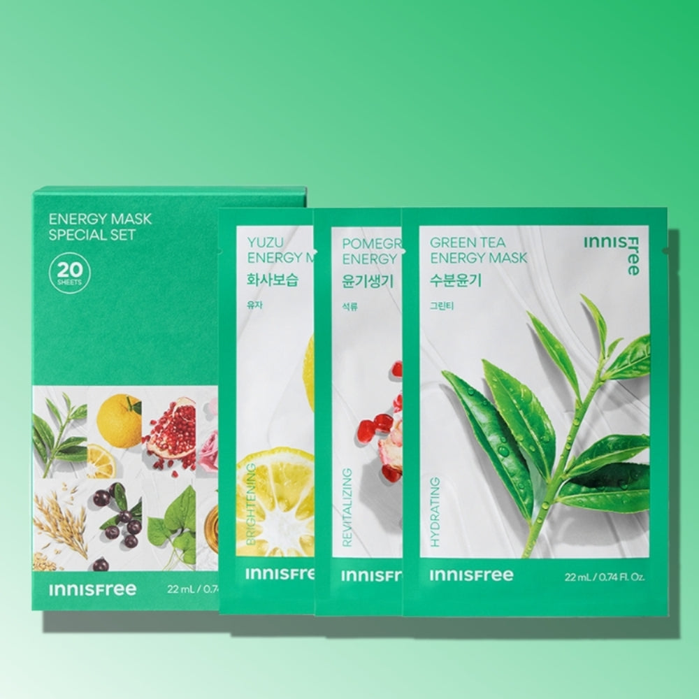 Innisfree Squeeze Energy Mask Green Tea Special Set - 20 Sheets