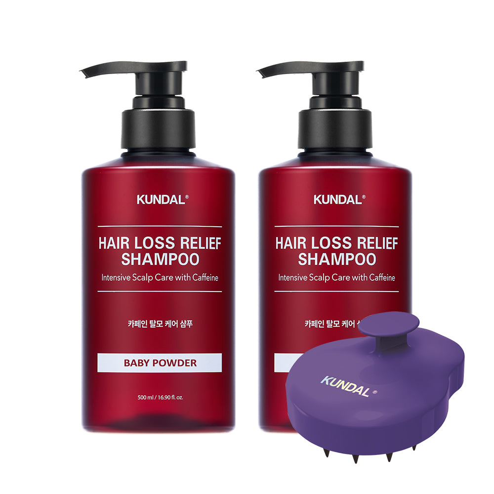 Kundal Caffeine Hair Loss Shampoo 2-Piece Set (500ml each) + Scalp Massage Brush