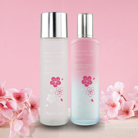 Farmstay Cherry Blossom Hydrating Glow Toner + Emulsion Set (2-piece)