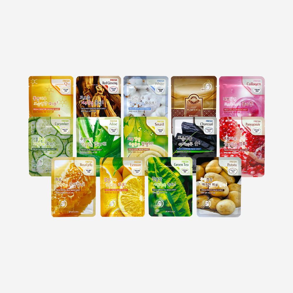 3W Clinic Fresh Mask Sheet 10pcs (14 Varieties)
