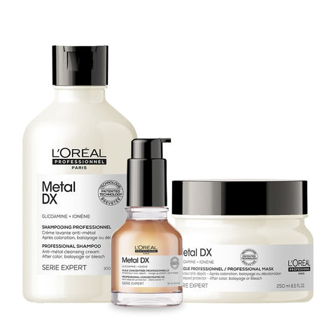 L'Oreal Professionnel Metal DX Trio Set (Shampoo 300ml + Mask 250ml + Oil 50ml) for Damaged Color-Treated Hair