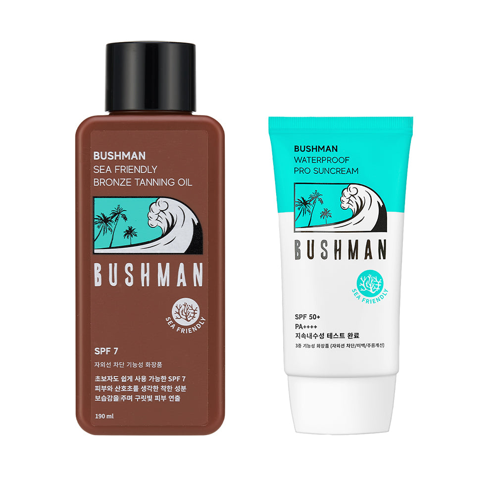 Bushman Sea-Friendly Bronze Tanning Oil 190ml SPF7 + Waterproof Pro Sunscreen 50g SPF50+ PA++++ - 2-Piece Set