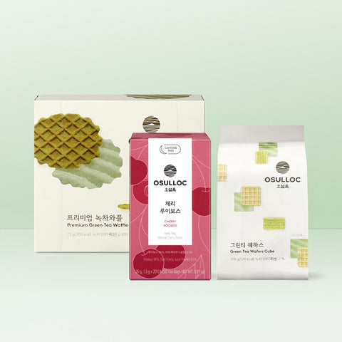 OSULLOC Sweet Tea Time Kit (Sweet Honey Black Tea + Waffle + Green Tea Wafers)