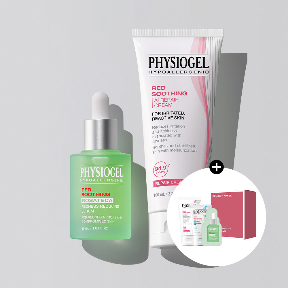 Physiogel Red Soothing Rosateca Serum 30ml + Red Soothing AI Repair Cream 100ml + Free Sensitive Soothing SOS Kit