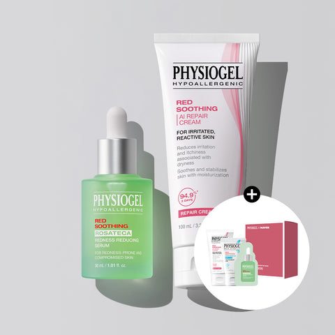 Physiogel Red Soothing Rosateca Serum 30ml + Red Soothing AI Repair Cream 100ml + Free Sensitive Soothing SOS Kit