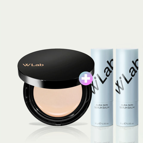 W.Lab Dewy Glow Makeup Set (Selfie Big Cover Cushion 25g + Aura Serum Multi Balm x2 + Puff x4)
