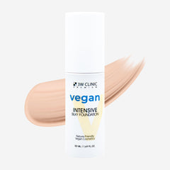 3W Clinic Vegan Intensive Silky Foundation bottle with a swatch on a white background