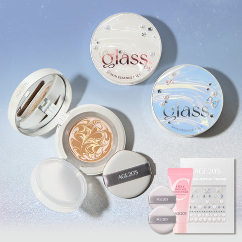 AGE20'S Glass Skin Essence Pact Soft Pearl Glow Edition 12.5g + Refill 12.5g (2 Puffs, Jewelry Sticker, Tone-up Base 6ml)