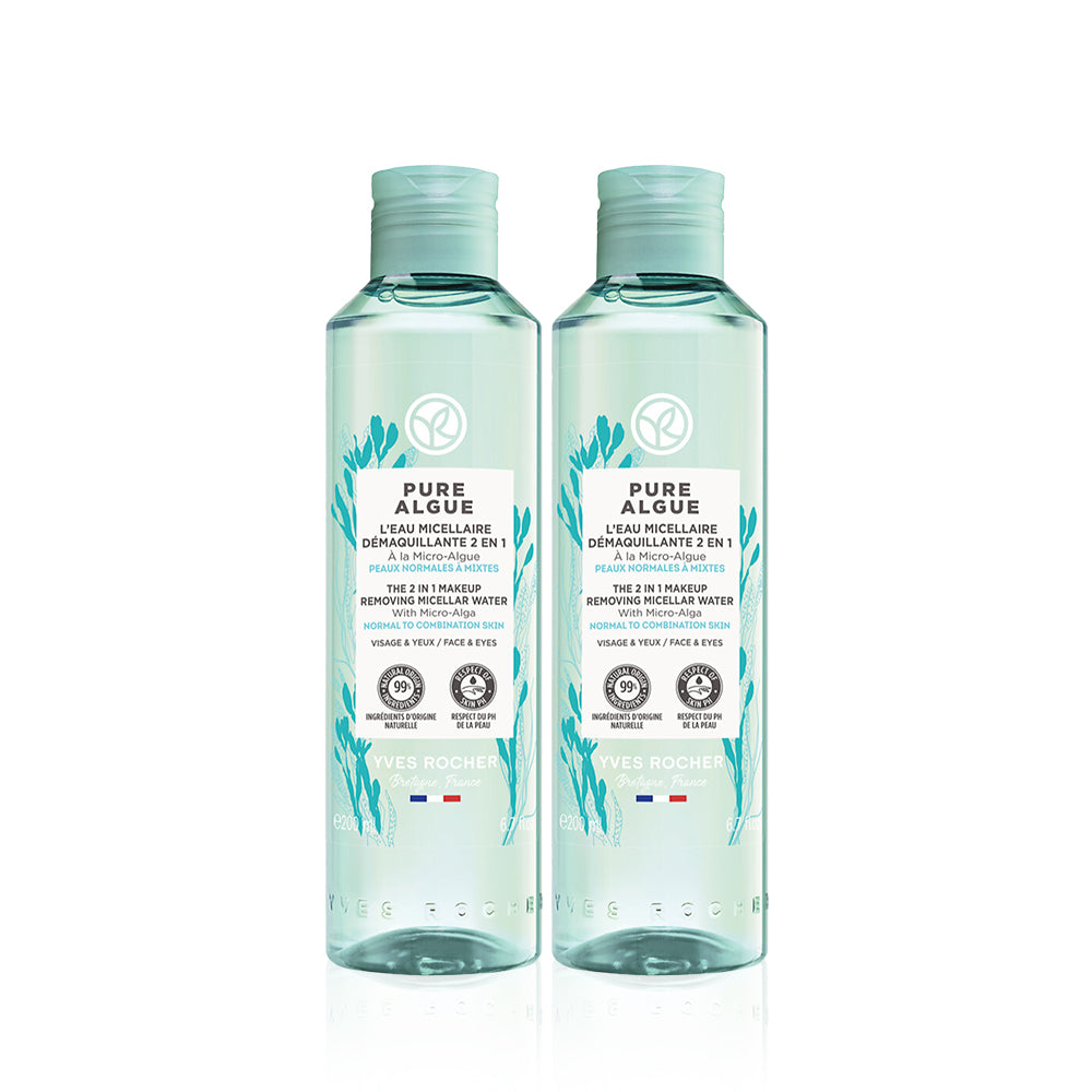 Yves Rocher Pure Algae Micellar Water Makeup Remover 200ml (2 Pack)
