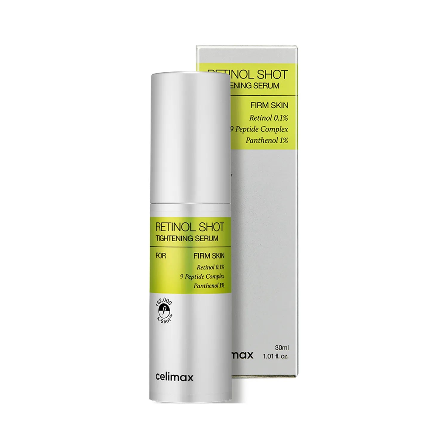 Celimax Retinol Shot serum bottle and packaging on a white background