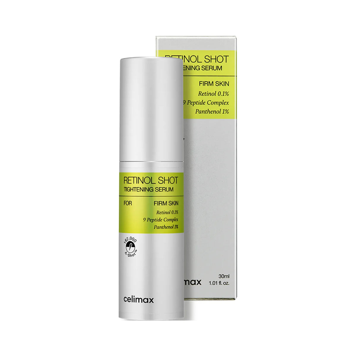 Celimax Retinol Shot serum bottle and packaging on a white background