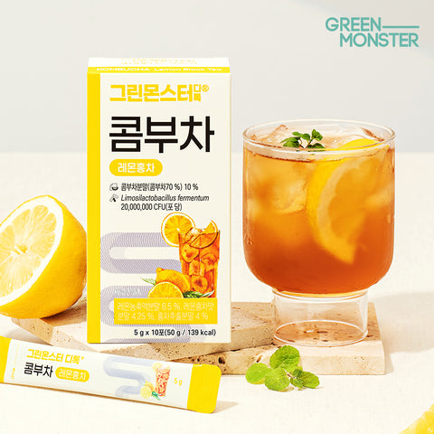 Green Monster Detox Kombucha Lemon Black Tea 2 Billion Probiotics 6 Boxes (60 Sticks)