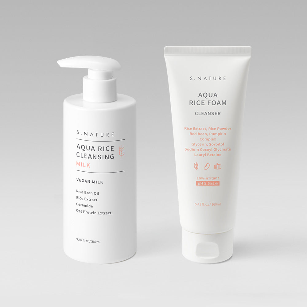 S.Nature Aqua Rice Cleansing Milk 280ml + Low-pH Cleansing Foam 160ml - 2-Piece Set