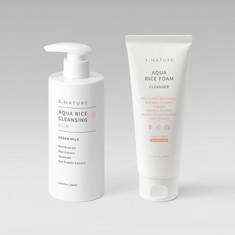 S.Nature Aqua Rice Cleansing Milk 280ml + Low-pH Cleansing Foam 160ml - 2-Piece Set
