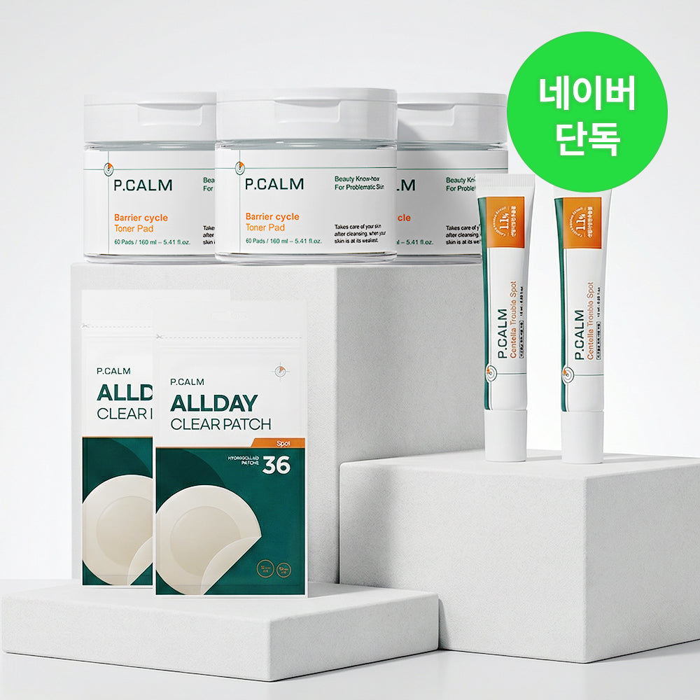 Pcalm Barrier Cycle Toner Pads 60 sheets x3 + Centella Spot x2 + Spot Patch x2 (Soothing Set)