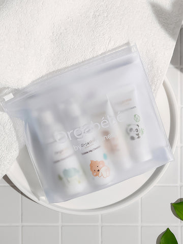 Orgabebe Baby Travel Skincare Kit - 4-Piece Travel Set (Body Wash, Hip Cleanser, Lotion, Cream)