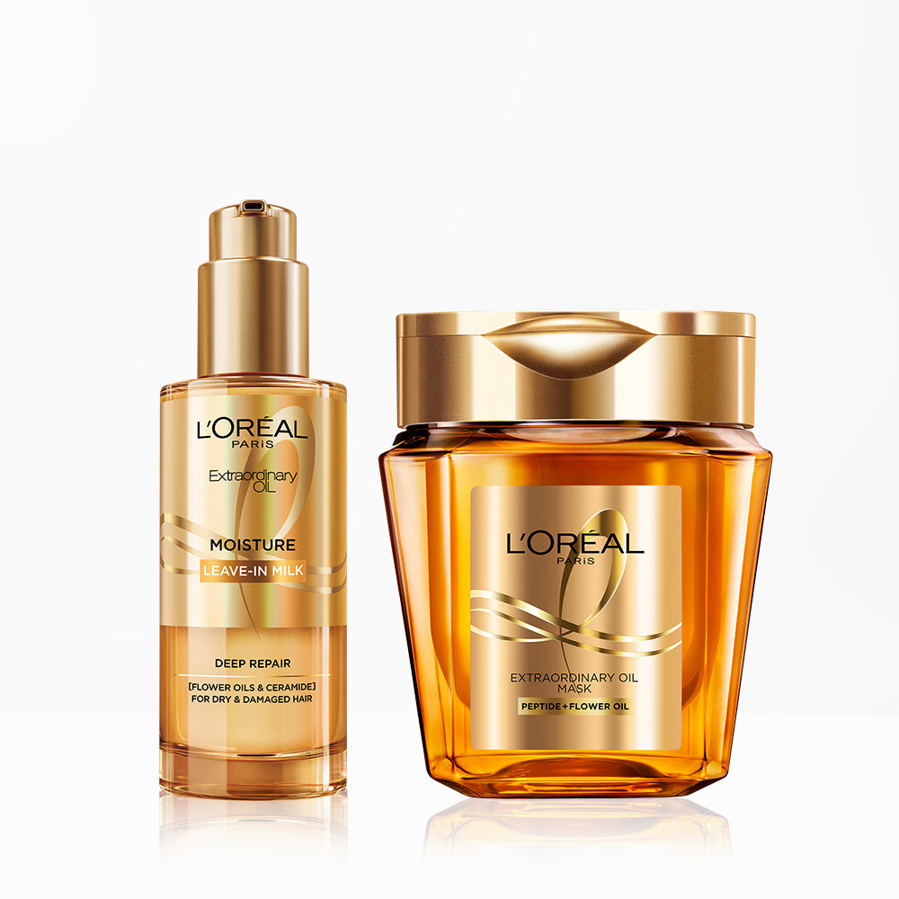 L'Oreal Paris Heat Protecting Hair Milk 90ml + Extraordinary Oil Silk Mask Pack 250ml