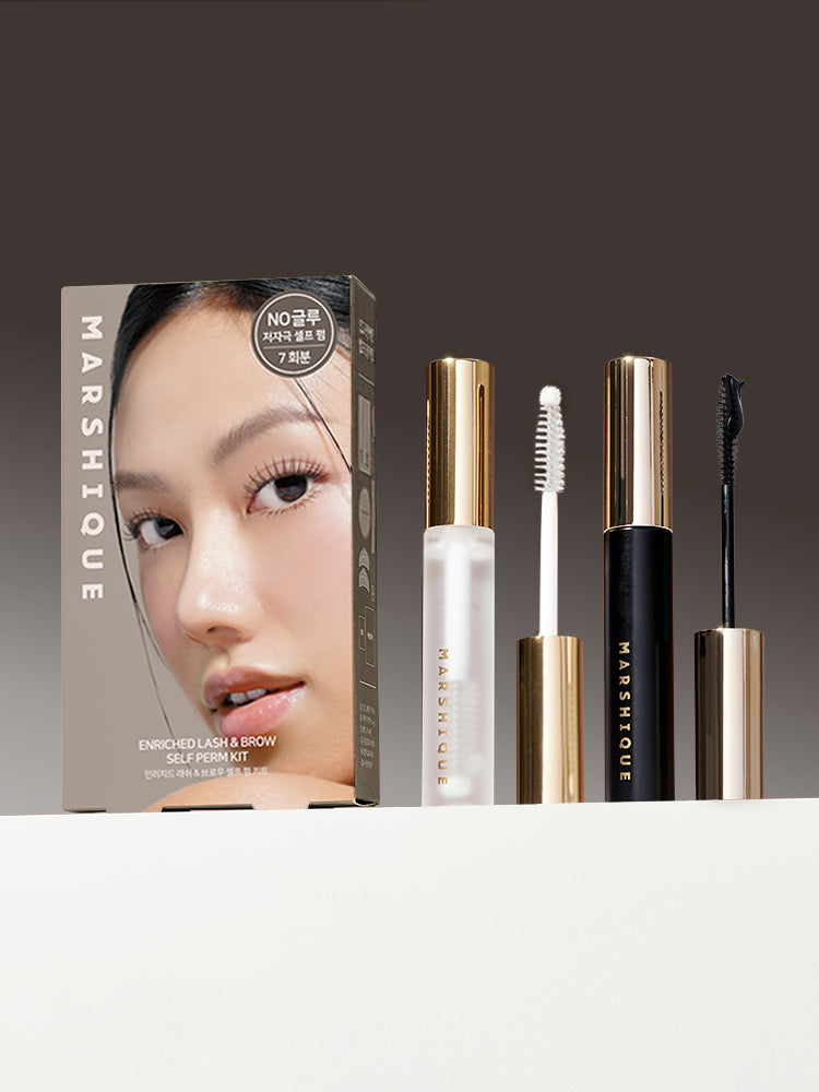 Marshique Perm & Care Set: No-Glue Low-Irritation Self Eyelash Perm Kit + Lash Serum (Black Tint / Clear)