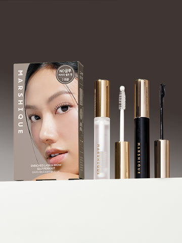 Marshique Perm & Care Set: No-Glue Low-Irritation Self Eyelash Perm Kit + Lash Serum (Black Tint / Clear)