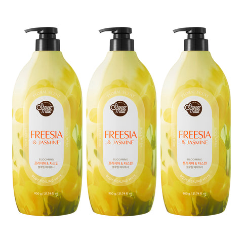 Shower Mate Blooming Body Wash 900g x3 Rose & Cherry Blossom + Lavender Soap 100g