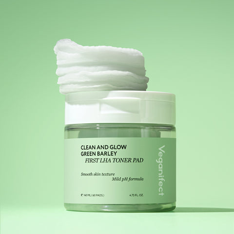 Veganifect Green Barley LHA Gel Cleanser + LHA Toner Pads (60 sheets) - 2-piece set