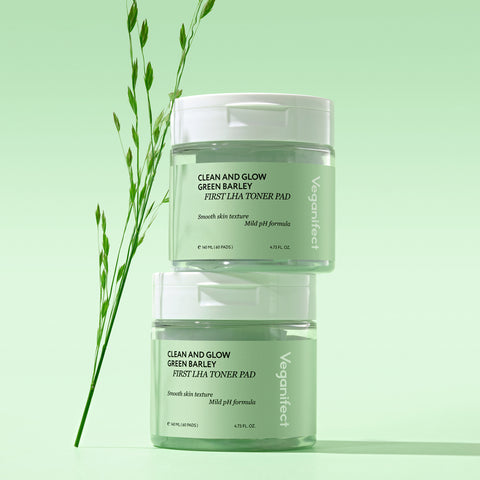 Veganifect Green Barley LHA Gel Cleanser + LHA Toner Pads (60 sheets) - 2-piece set