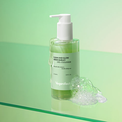 Veganifect Green Barley LHA Gel Cleanser + LHA Toner Pads (60 sheets) - 2-piece set