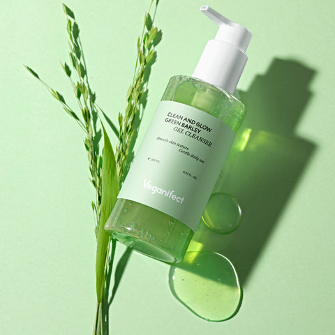 Veganifect Green Barley LHA Gel Cleanser + LHA Toner Pads (60 sheets) - 2-piece set