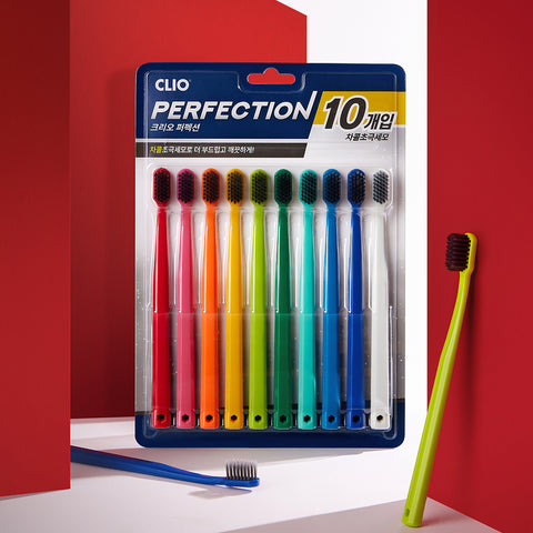 Clio NEW Perfection Charcoal Ultra-Fine Bristle Compact-Head Toothbrush - 10 pcs