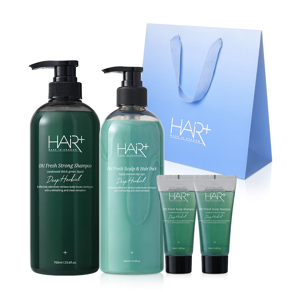 HairPlus O'Fresh Oily Scalp Strengthening Dandruff Care Cool Shampoo & Hair Pack (2-Piece set: Shampoo & Treatment)