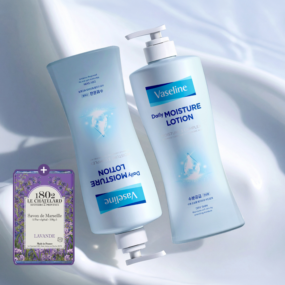 Vaseline Lotion Daily Moisture 450ml (2 Pack) + Lavender Soap 100g