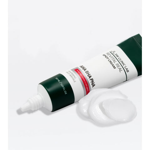 3W CLINIC AHA BHA PHA Revital Real Spot Cream 30ml side view | Soonsu Beauty