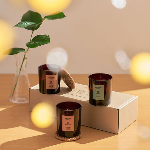 W.Dressroom Soy Wax Home Candle Set 110g x 2 (Candle + Eco Rattan Coaster)